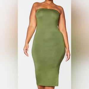 Pretty Little Thing Plus Khaki Bandeau Midaxi Dress - US Size 14